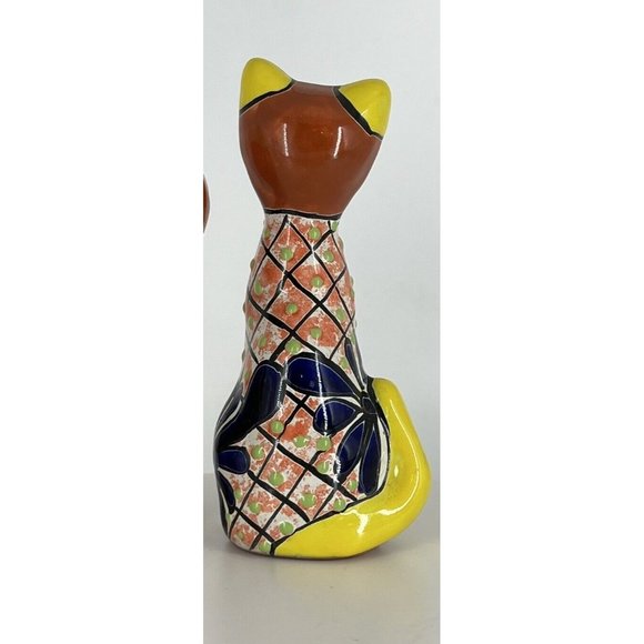 Mexican Red Clay Tabby Cat Figure Hand Painted Pottery Folk Art 7 In Tall - Picture 4 of 7